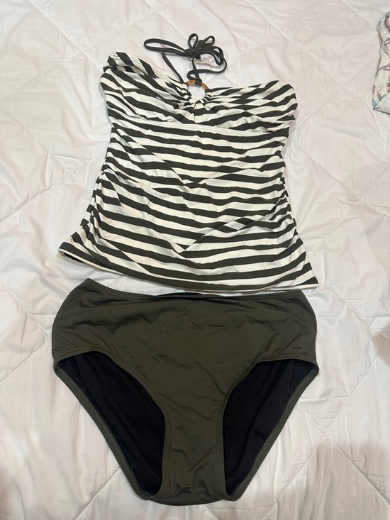 Michael Kors Other - NWOT Michael Kors Black and White Striped Tankini with Olive Bottoms size M